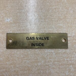 GAS VALVE INSIDE Safety Warning Label Flat Brass 74mm x 19mm