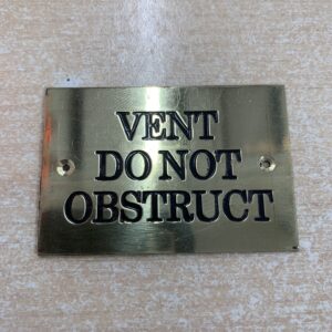 Solid Brass Plaque Label "VENT DO NOT OBSTRUCT screw-on
