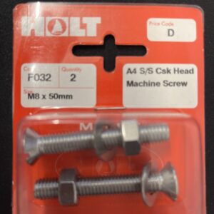 Holt marine F032 m8 x 50mm A4 s/s csk m/screw pack
