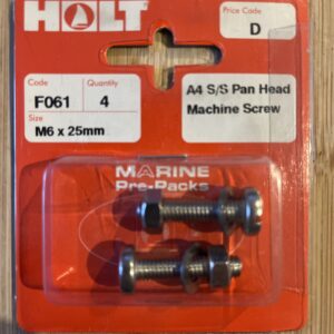 Holt marine F061 m6 x 25mm A4 s\s pan m\screw pack