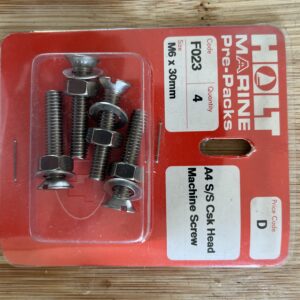 Holt marine F023 m6 x 30mm A4 s/s csk m/screw pack