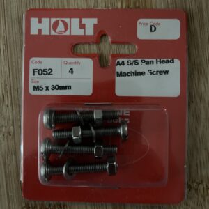 Holt marine F052 m5 x 30mm A4 s/s pan m/screw pack