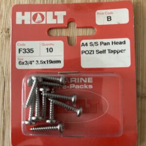 Holt marine F335 A4 s\s 6 x 3/4" pan pozi s\tapper pack