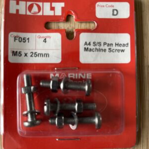 Holt marine F051 m5 x 25mm A4 s/s pan m/screw pack