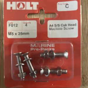 Holt marine F012 m5 x 25mm A4 s/s csk m/screw pack