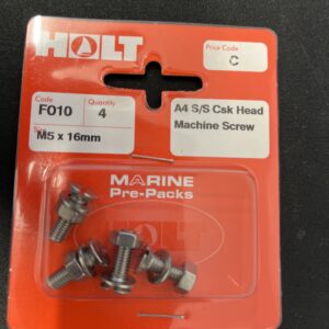 Holt marine F010 m5 x 16mm A4 s/s csk m/screw pack