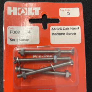 Holt marine F008 m4 x 50mm A4 s/s csk m/screw pack
